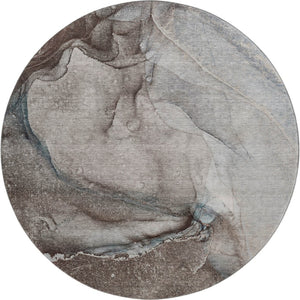 HomeRoots 8' Taupe And Ivory Abstract Round Washable Rug – Stylish, Durable, UV-Protected for Indoor & Outdoor Use 647425