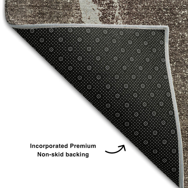 HomeRoots 8' Taupe And Ivory Abstract Round Washable Rug – Stylish, Durable, UV-Protected for Indoor & Outdoor Use 647425