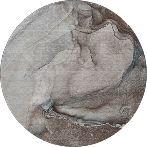 HomeRoots 8' Taupe And Ivory Abstract Round Washable Rug – Stylish, Durable, UV-Protected for Indoor & Outdoor Use 647425