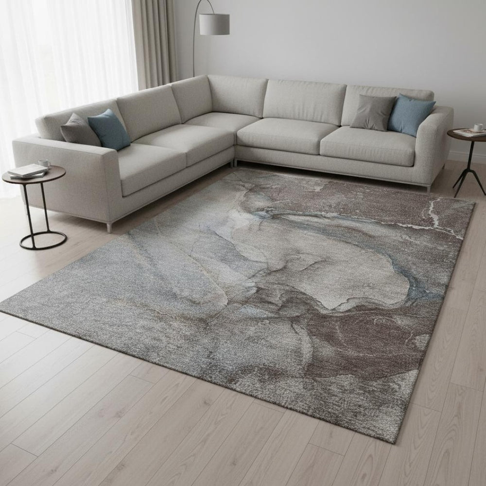 HomeRoots 8' X 10' Abstract Washable Area Rug in Taupe & Ivory - Durable, Stain Resistant, UV Protected Style! 647426