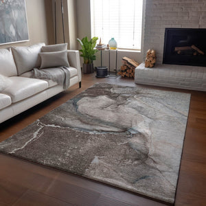 HomeRoots 8' X 10' Abstract Washable Area Rug in Taupe & Ivory - Durable, Stain Resistant, UV Protected Style! 647426
