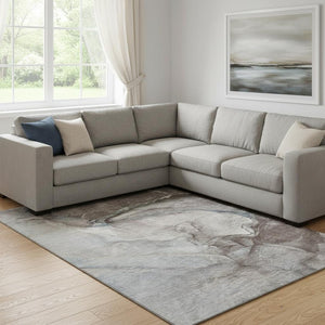 HomeRoots 10' X 14' Taupe and Ivory Abstract Area Rug - Durable, Washable & UV-Protected for Modern Homes 647428