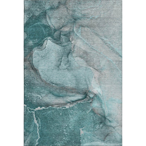 HomeRoots 5' X 8' Stylish Teal Gray Ivory Abstract Area Rug | Washable, UV-Protected, Perfect for Any Home 647430