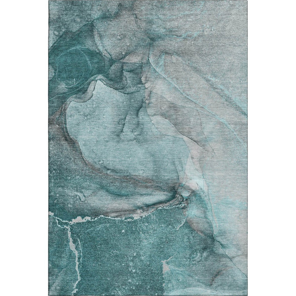 HomeRoots 5' X 8' Stylish Teal Gray Ivory Abstract Area Rug | Washable, UV-Protected, Perfect for Any Home 647430
