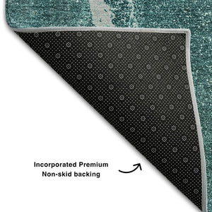 HomeRoots 5' X 8' Stylish Teal Gray Ivory Abstract Area Rug | Washable, UV-Protected, Perfect for Any Home 647430