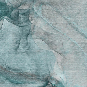 HomeRoots 5' X 8' Stylish Teal Gray Ivory Abstract Area Rug | Washable, UV-Protected, Perfect for Any Home 647430