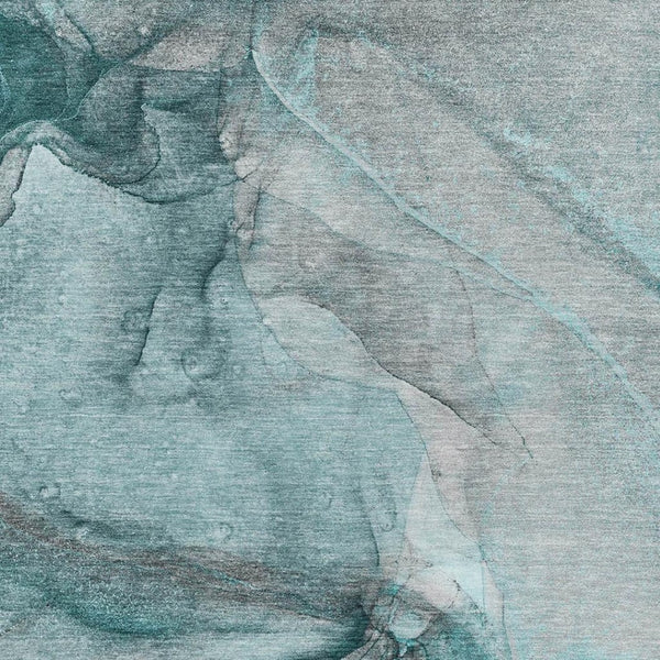 HomeRoots 5' X 8' Stylish Teal Gray Ivory Abstract Area Rug | Washable, UV-Protected, Perfect for Any Home 647430