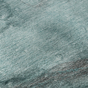 HomeRoots 8' Teal Gray and Ivory Abstract Washable Round Rug - Durable, UV-Protected, Stylish for High-Traffic Areas 647431