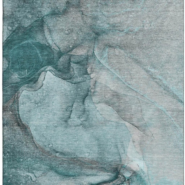 HomeRoots 8' X 10' Teal Gray Ivory Abstract Area Rug - Washable, Stain-Resistant, UV Protected for Durability 647432