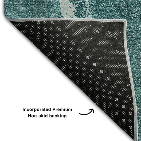 HomeRoots 9' X 12' Teal Gray Ivory Abstract Area Rug - Washable, UV Protected, Perfect for High-Traffic Spaces 647433