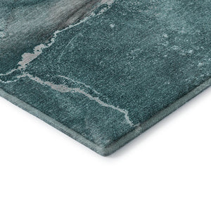 HomeRoots 9' X 12' Teal Gray Ivory Abstract Area Rug - Washable, UV Protected, Perfect for High-Traffic Spaces 647433