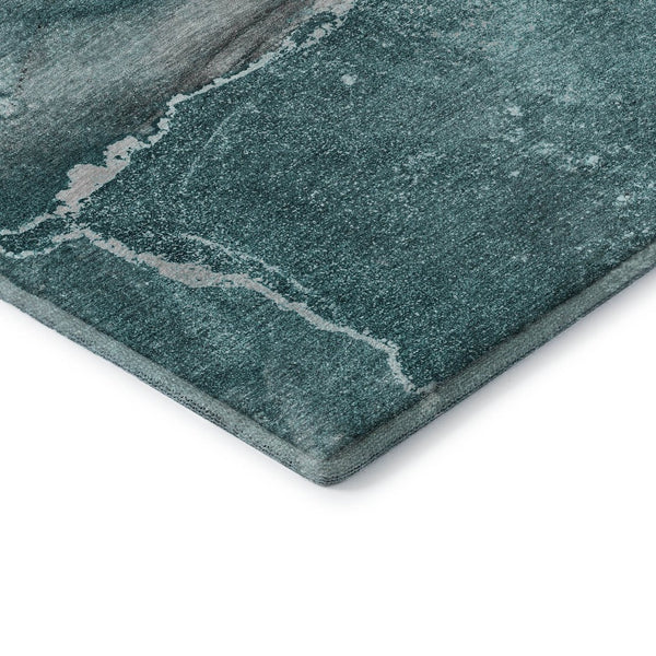 HomeRoots 9' X 12' Teal Gray Ivory Abstract Area Rug - Washable, UV Protected, Perfect for High-Traffic Spaces 647433
