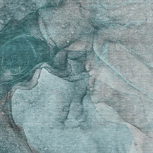 HomeRoots 9' X 12' Teal Gray Ivory Abstract Area Rug - Washable, UV Protected, Perfect for High-Traffic Spaces 647433