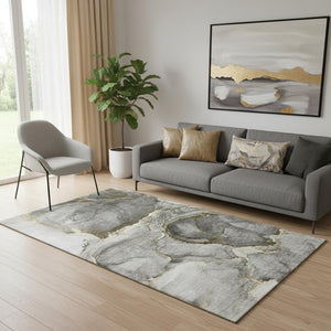 HomeRoots 5' X 8' Gold And Gray Abstract Washable Area Rug - UV Protected, Durable & Stylish for High-Traffic Areas 647436
