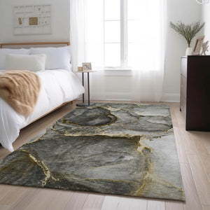 HomeRoots 5' X 8' Gold And Gray Abstract Washable Area Rug - UV Protected, Durable & Stylish for High-Traffic Areas 647436