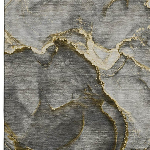 HomeRoots 5' X 8' Gold And Gray Abstract Washable Area Rug - UV Protected, Durable & Stylish for High-Traffic Areas 647436