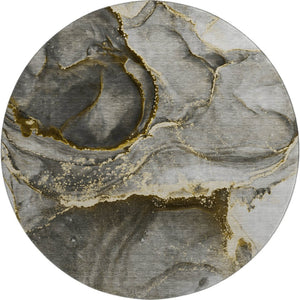 HomeRoots 8' Gold and Gray Abstract Washable Round Rug – Durable, Stylish, and UV-Protected for Modern Spaces 647437
