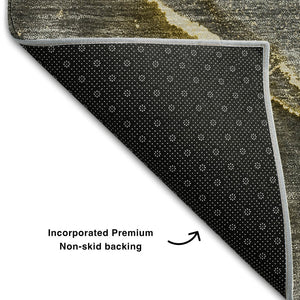 HomeRoots 8' Gold and Gray Abstract Washable Round Rug – Durable, Stylish, and UV-Protected for Modern Spaces 647437