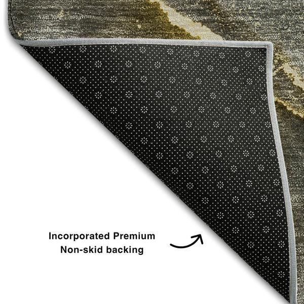 HomeRoots 8' Gold and Gray Abstract Washable Round Rug – Durable, Stylish, and UV-Protected for Modern Spaces 647437