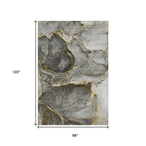 HomeRoots 8' X 10' Gold and Gray Abstract Washable Area Rug – Modern Elegance with UV Protection & Easy Care 647438
