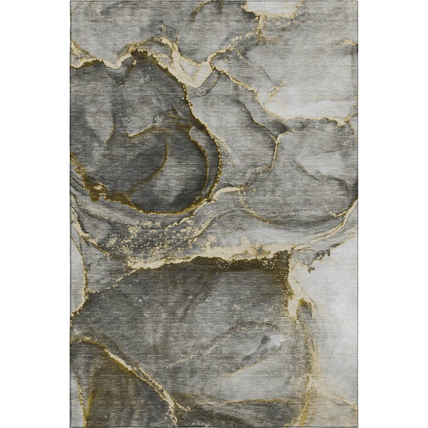 HomeRoots 8' X 10' Gold and Gray Abstract Washable Area Rug – Modern Elegance with UV Protection & Easy Care 647438