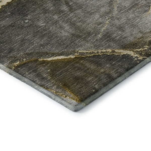 HomeRoots 8' X 10' Gold and Gray Abstract Washable Area Rug – Modern Elegance with UV Protection & Easy Care 647438
