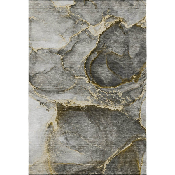 HomeRoots 8' X 10' Gold and Gray Abstract Washable Area Rug – Modern Elegance with UV Protection & Easy Care 647438