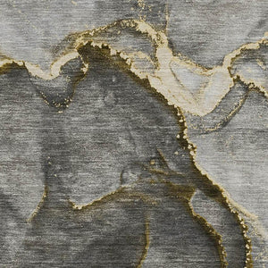 HomeRoots 9' x 12' Gold and Gray Abstract Area Rug - Washable, Stain-Resistant, UV Protected for Modern Homes 647439