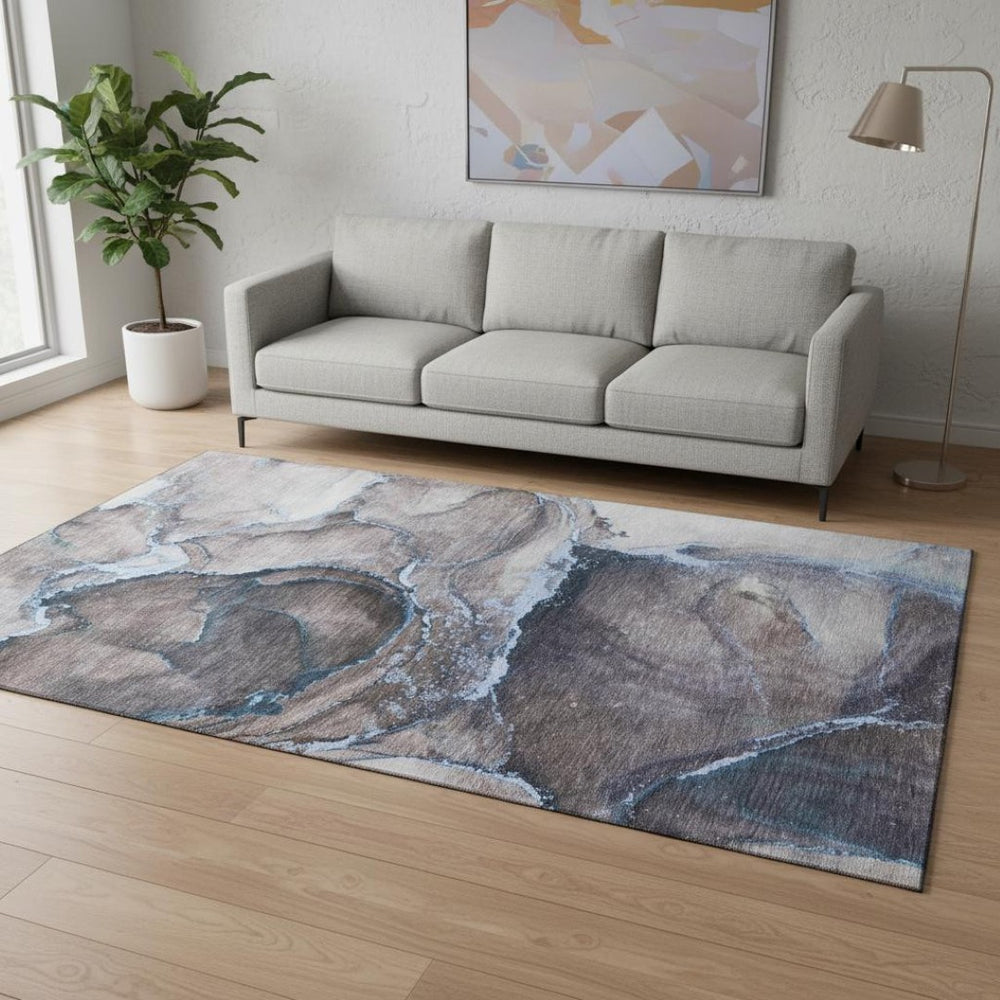 HomeRoots 5' X 8' Washable Navy Blue & Gray Abstract Area Rug with UV Protection - Stylish & Durable Design! 647442