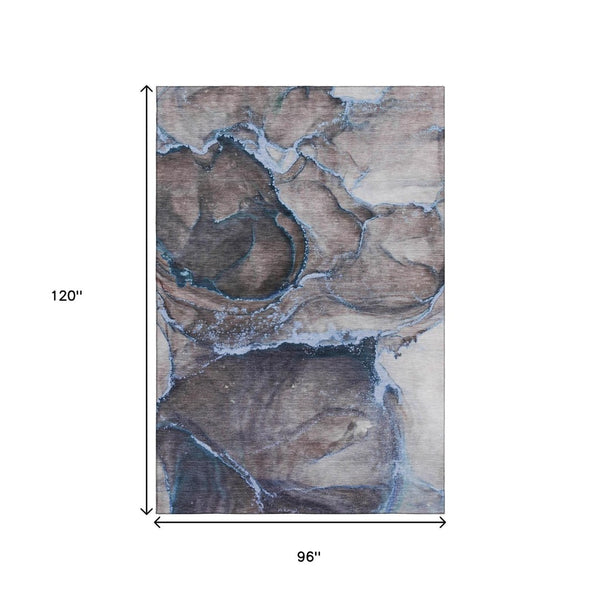 HomeRoots 8' X 10' Modern Navy Blue & Gray Abstract Area Rug - Washable, Stain Resistant & UV Protected! 647444