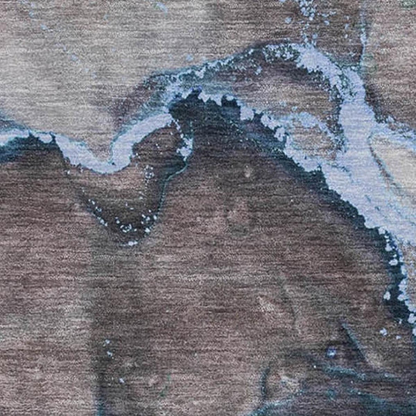 HomeRoots 9' X 12' Abstract Navy Blue and Gray Area Rug - Washable, UV-Protected, Stylish for Modern Homes 647445