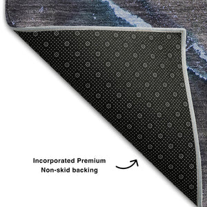 HomeRoots 9' X 12' Abstract Navy Blue and Gray Area Rug - Washable, UV-Protected, Stylish for Modern Homes 647445