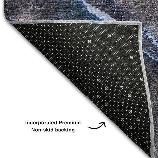 HomeRoots 9' X 12' Abstract Navy Blue and Gray Area Rug - Washable, UV-Protected, Stylish for Modern Homes 647445