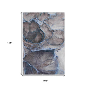 HomeRoots 9' X 12' Abstract Navy Blue and Gray Area Rug - Washable, UV-Protected, Stylish for Modern Homes 647445
