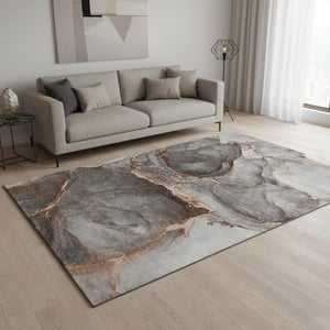 HomeRoots 5' X 8' Stylish Peach and Gray Abstract Washable Area Rug with UV Protection for Modern Spaces 647448