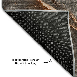HomeRoots 5' X 8' Stylish Peach and Gray Abstract Washable Area Rug with UV Protection for Modern Spaces 647448
