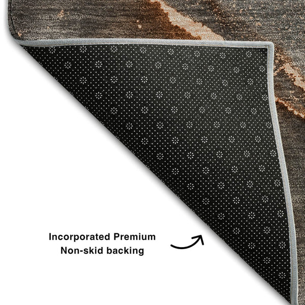 HomeRoots 5' X 8' Stylish Peach and Gray Abstract Washable Area Rug with UV Protection for Modern Spaces 647448