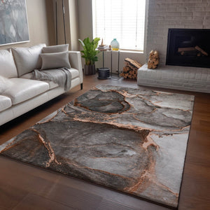 HomeRoots 5' X 8' Stylish Peach and Gray Abstract Washable Area Rug with UV Protection for Modern Spaces 647448