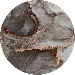 HomeRoots 8' Peach and Gray Abstract Washable Round Rug with UV Protection for Modern Homes and Easy Care 647449