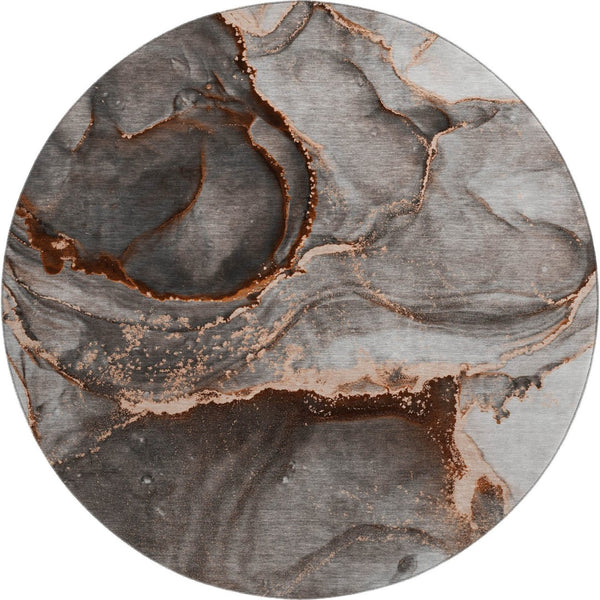 HomeRoots 8' Peach and Gray Abstract Washable Round Rug with UV Protection for Modern Homes and Easy Care 647449