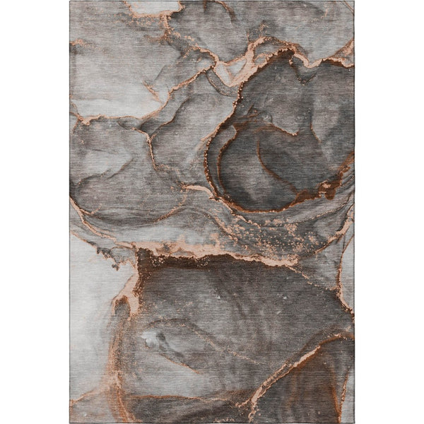 HomeRoots 8' X 10' Stylish Peach & Gray Abstract Area Rug – Washable, UV-Protected, Ideal for Busy Homes! 647450