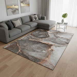 HomeRoots 8' X 10' Stylish Peach & Gray Abstract Area Rug – Washable, UV-Protected, Ideal for Busy Homes! 647450