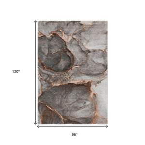 HomeRoots 8' X 10' Stylish Peach & Gray Abstract Area Rug – Washable, UV-Protected, Ideal for Busy Homes! 647450