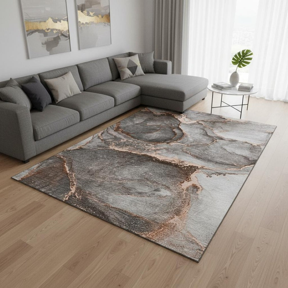 HomeRoots 10' X 14' Peach and Gray Abstract Area Rug – Washable, Stain-Resistant, UV Protected for Modern Homes 647452