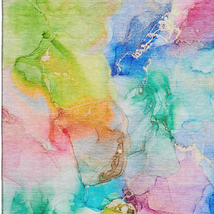 HomeRoots 5' X 8' Stylish Blue Green Purple Washable Area Rug – UV Protected, Pet-Friendly & Low Maintenance! 647454