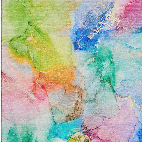 HomeRoots 5' X 8' Stylish Blue Green Purple Washable Area Rug – UV Protected, Pet-Friendly & Low Maintenance! 647454