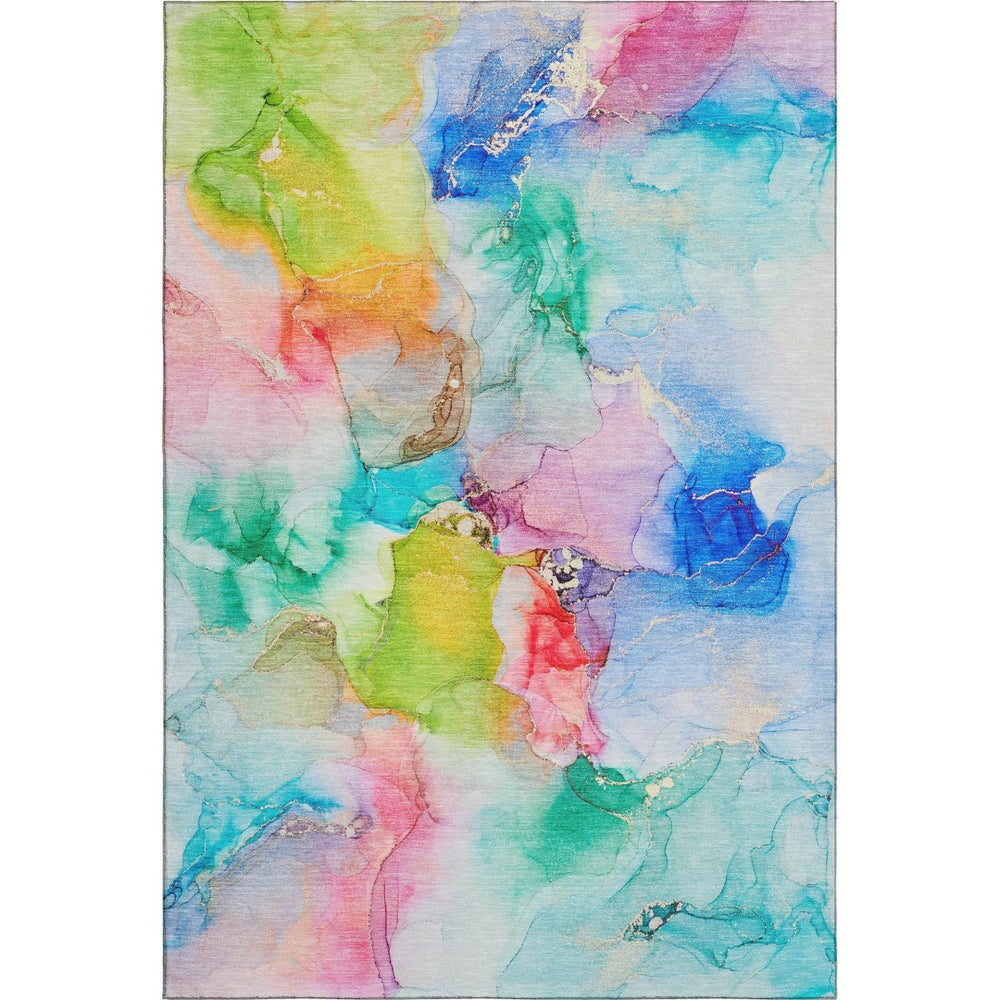 HomeRoots 5' X 8' Stylish Blue Green Purple Washable Area Rug – UV Protected, Pet-Friendly & Low Maintenance! 647454