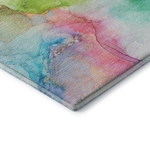 HomeRoots 8' Vibrant Abstract Round Rug in Blue, Green & Purple - Washable, UV-Protected & Durable Design 647455