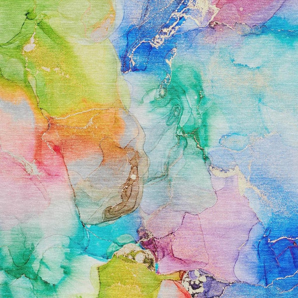 HomeRoots 8' X 10' Abstract Washable Area Rug in Blue, Green & Purple – UV Protected for Family Spaces! 647456