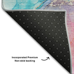 HomeRoots 8' X 10' Abstract Washable Area Rug in Blue, Green & Purple – UV Protected for Family Spaces! 647456